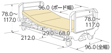 ポジショニングベッドスチールボード寸法図