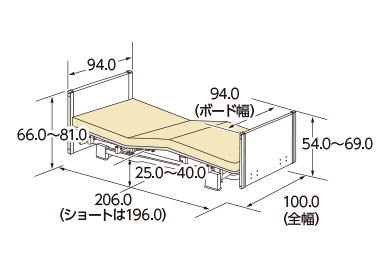 木製フラットボード（90cm幅）背上げ1モーター寸法図