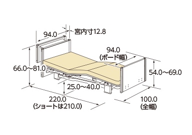 木製宮付ボード（90cm幅）背上げ1モーター寸法図