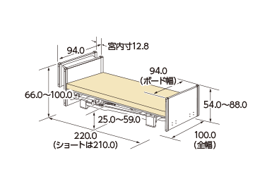 木製宮付ボード（90cm幅）昇降1モーター寸法図