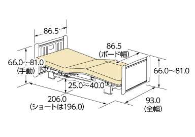 樹脂ボード（83cm幅）背上げ1モーター寸法図