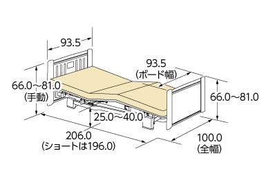 樹脂ボード（90cm幅）背上げ1モーター寸法図