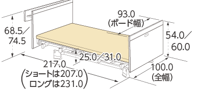 木製宮付ボード（90cm幅）背上げ1モーター寸法図