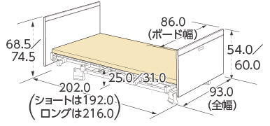 木製フラットボード（83cm幅）背上げ1モーター寸法図