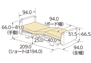 木製フラットタイプ背上げ1モーター寸法図