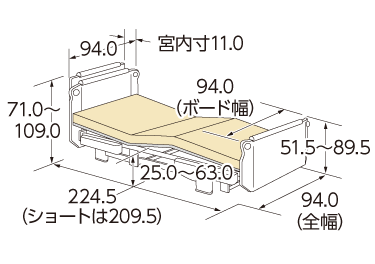 木製宮付タイプ背上げ2モーター寸法図