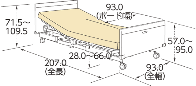 4輪ロック［10cm径］仕様（83cm幅）スクエアボード寸法図