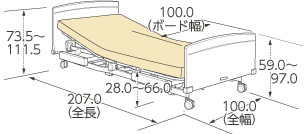 4輪ロック［10cm径］仕様（90cm幅）ラウンドボード寸法図