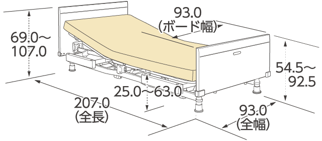 固定脚仕様（83cm幅）スクエアボード寸法図