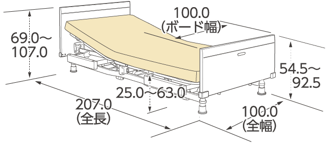 固定脚仕様（90cm幅）スクエアボード寸法図