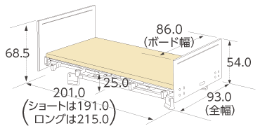 木製フラットボード 83cm幅 背上げ1モーター 寸法図