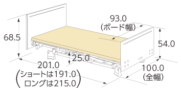 木製フラットボード 90cm幅 背上げ1モーター 寸法図