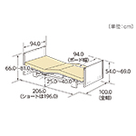 背上げ1モーター90cm木製フラットタイプ寸法図